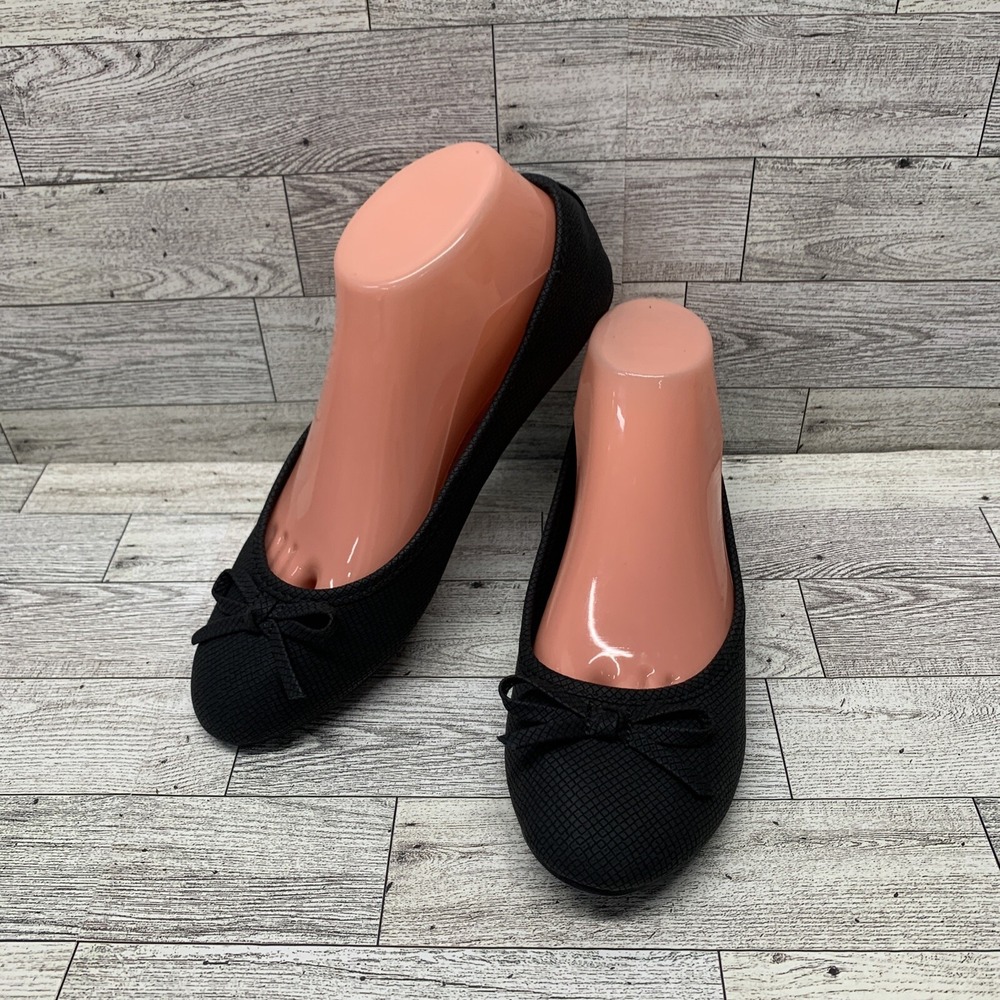 Ophelia Roe Comfort Ballet Flats Chris Sz 7.5 Black Dark Gray Textured Shoes